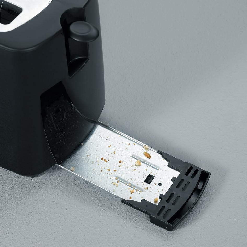Automatik-Toaster mit Brötchenaufsatz und Krümelschublade, Schwarz
