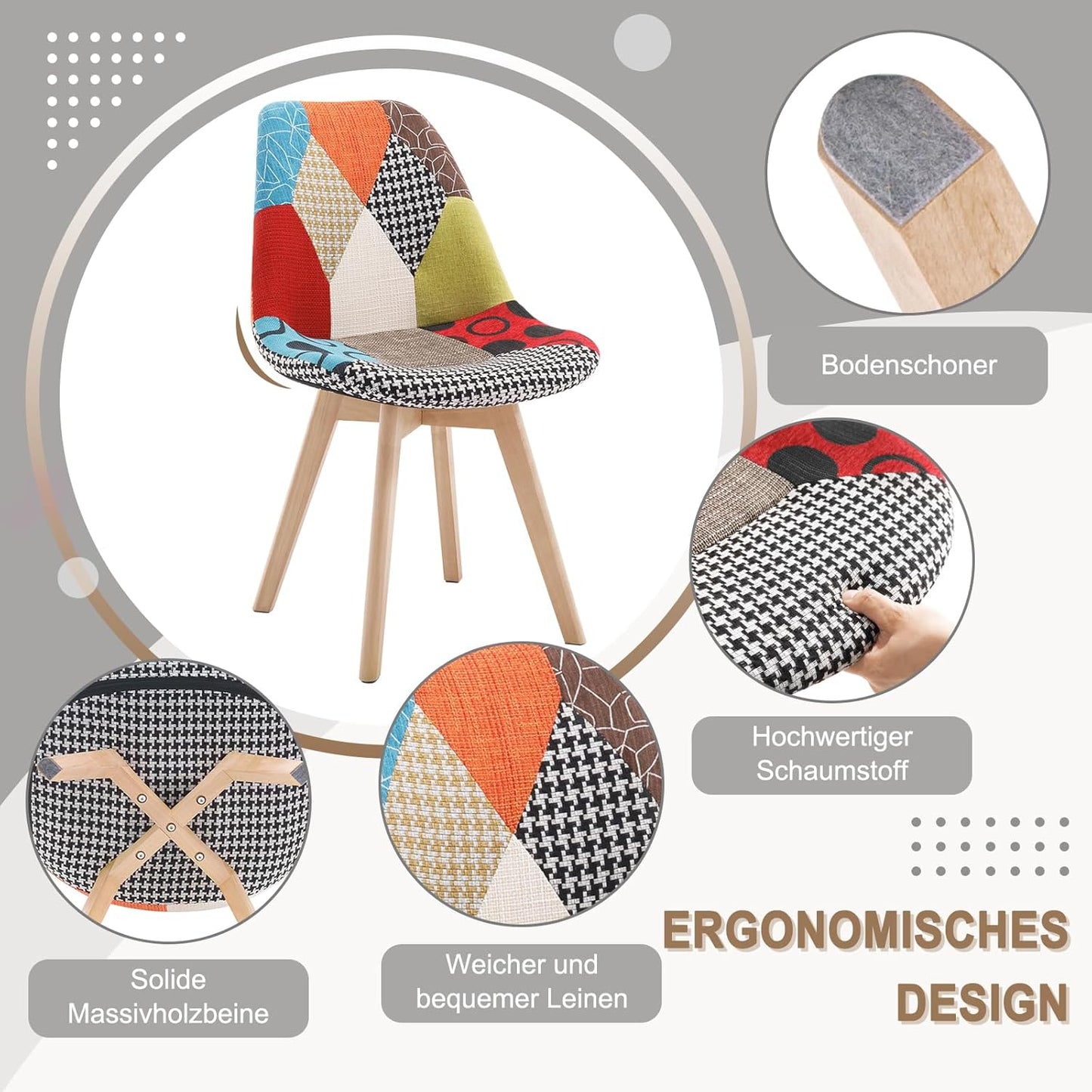 Esszimmerstühle im Patchwork-Design (8er Set), Mehrfarbig|8er set