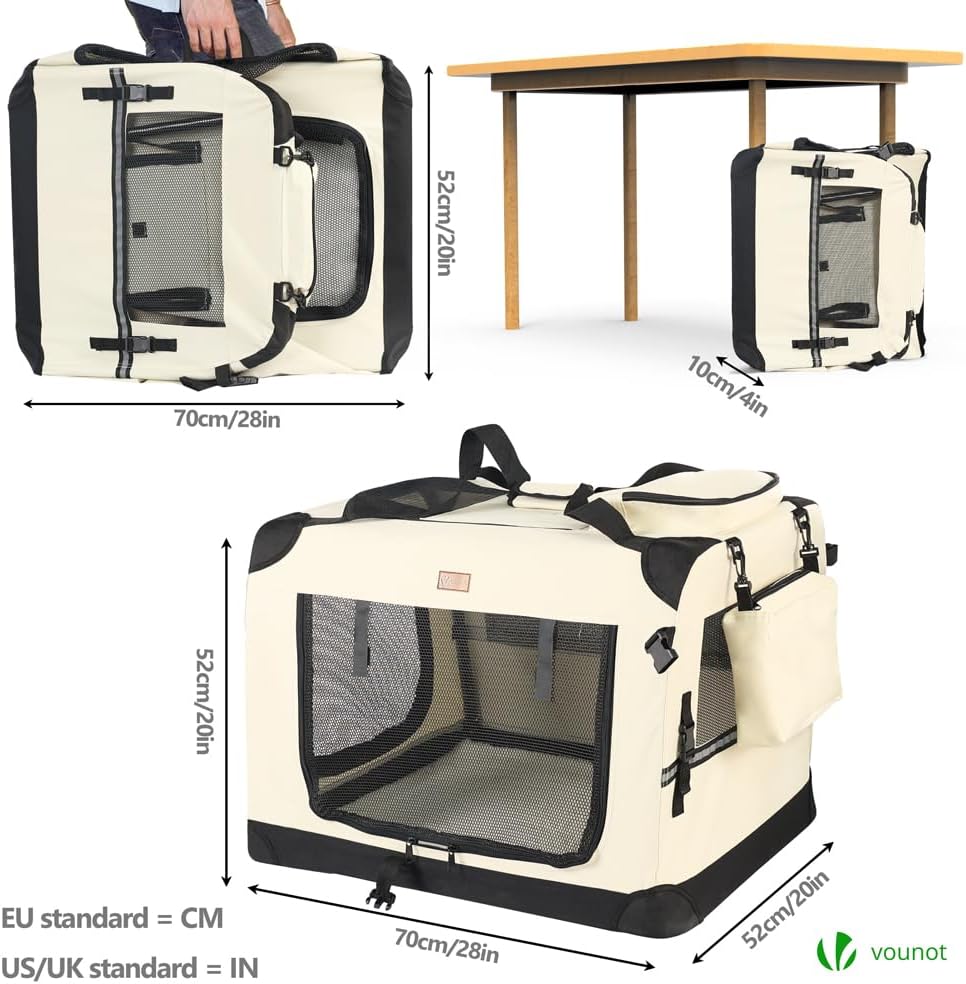 Faltbare Transportbox für Hunde und Katzen (Metallrahmen), L 70 x B 52 x H 52 cm Beige