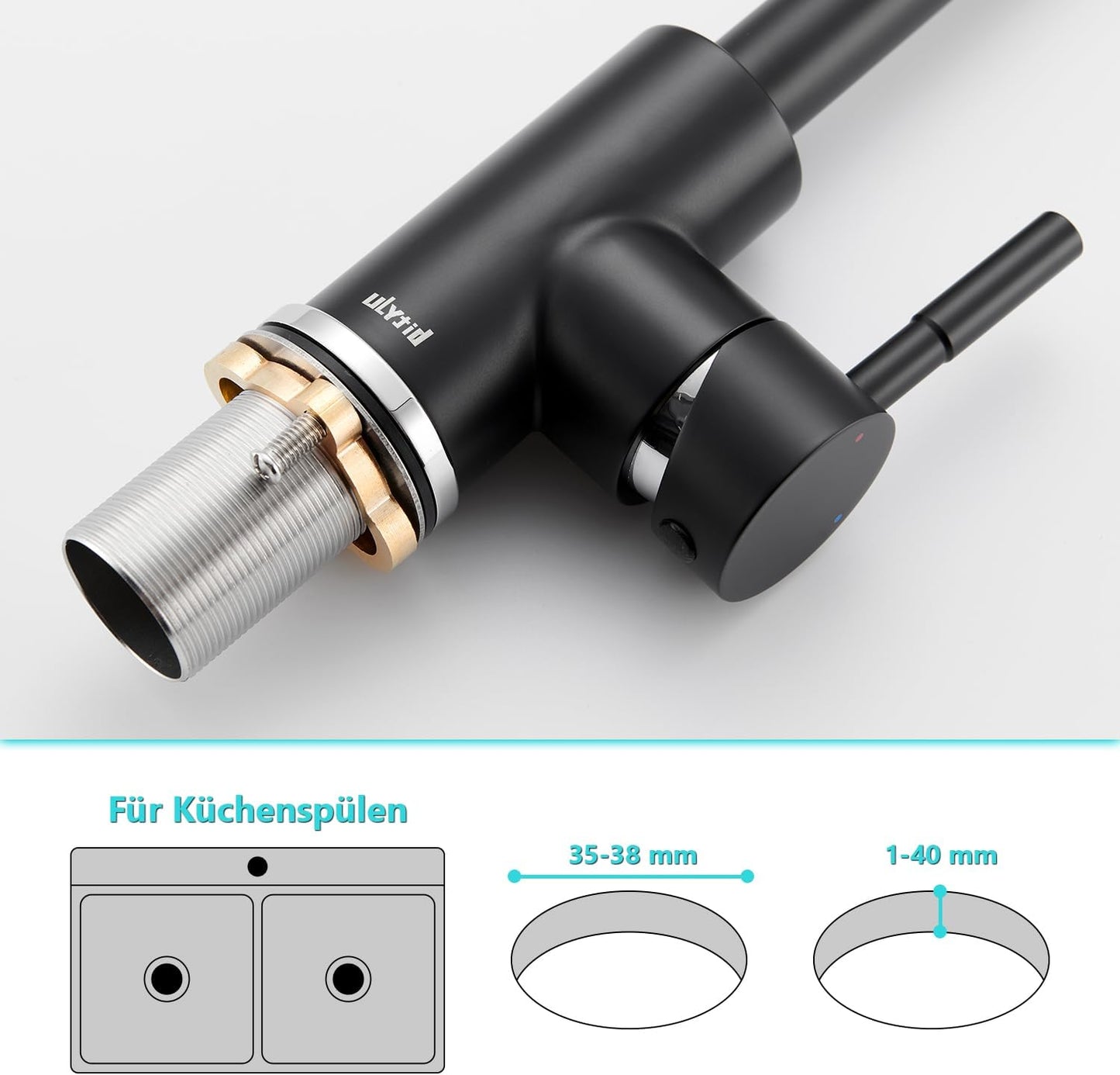 Niederdruck Küchenarmatur A1001 mit 360° Drehung, U-schwarz Matt