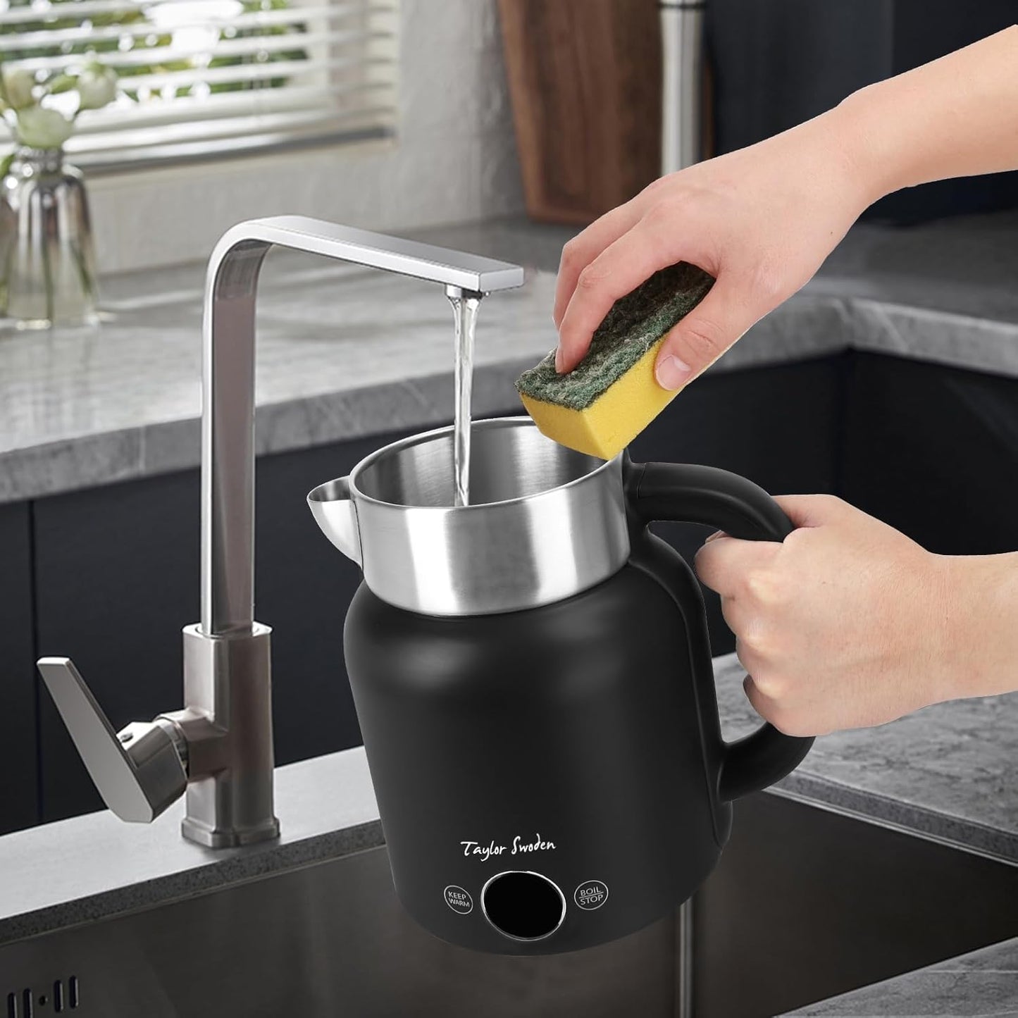Asher Wasserkocher mit Temperatureinstellung, Schwarz