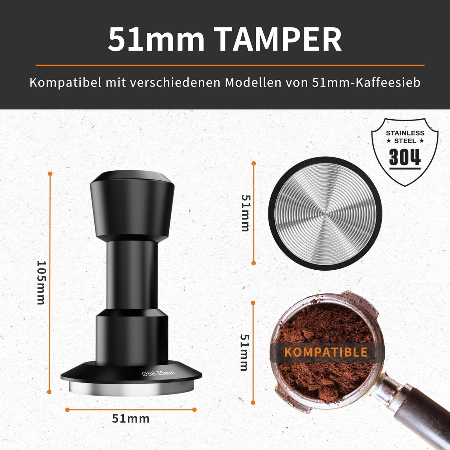 Espresso Tamper mit 4-Feder-System, 51mm