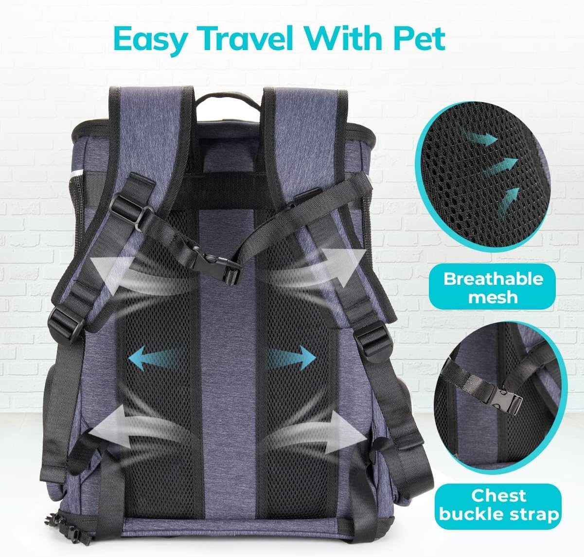 Haustier-Rucksack mit Sicherheitsleine, Blau 33L x 28B x 42H cm