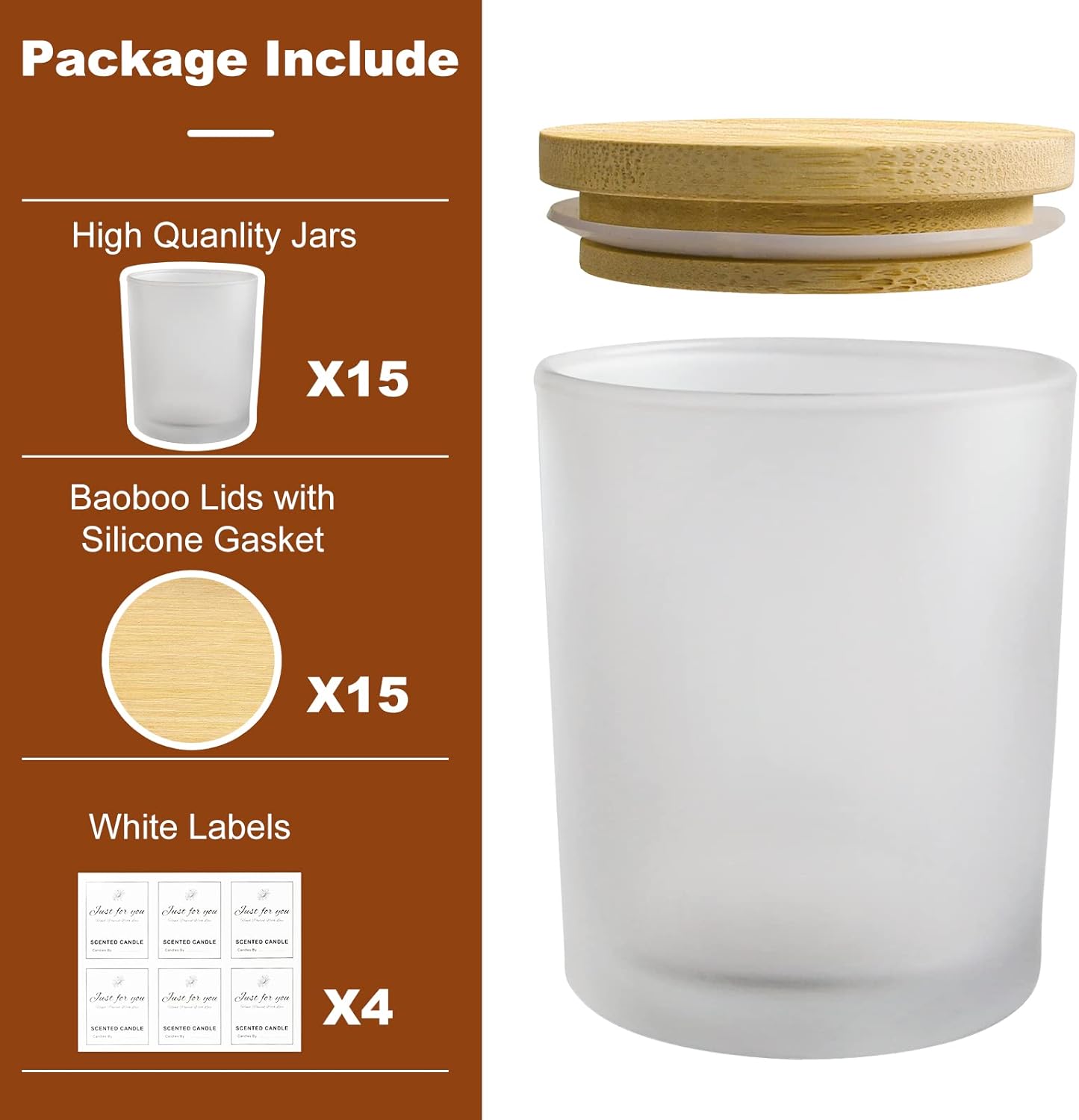 15er Set Kerzengläser mit Bambusdeckeln, Milch