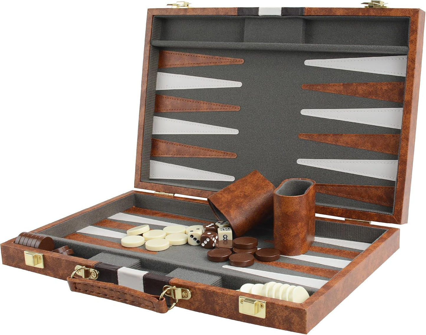 Backgammon-Koffer Reise-Spielset, Braun