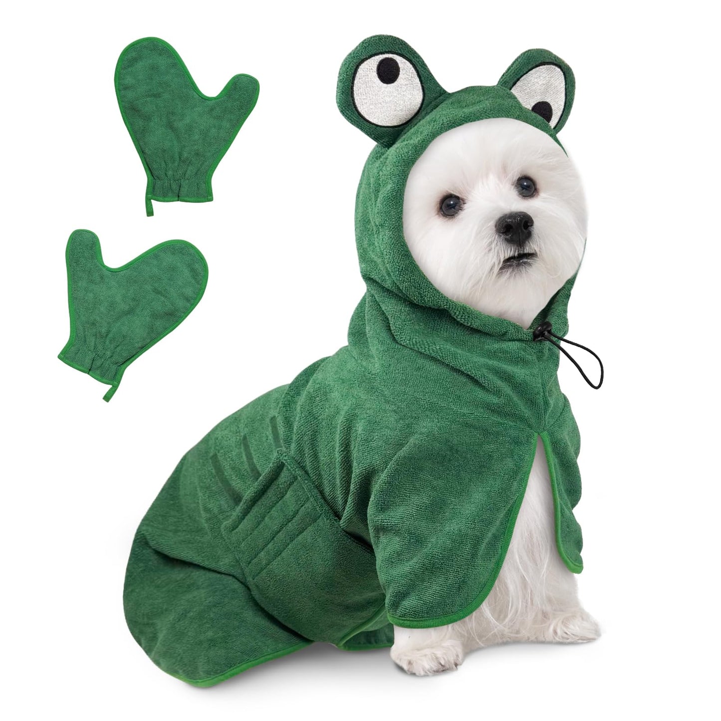 Hundebademantel aus Mikrofaser, S Grüner Frosch