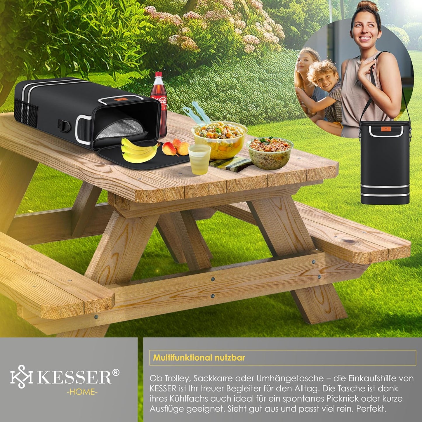 Einkaufstrolley mit Kühlfach (56L), Schwarz