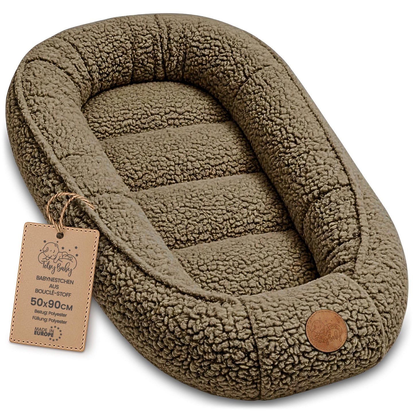 Babynestchen mit waschbarem Bezug, Dunkelbeige 90x50 cm (1er Pack)