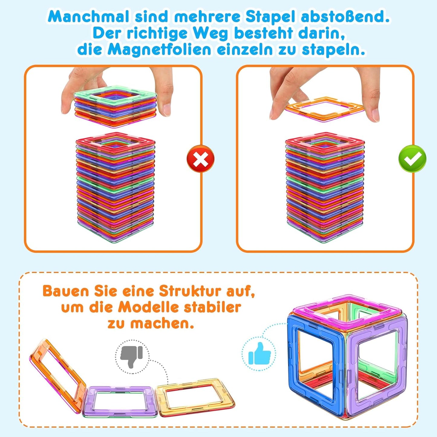 Magnetbausteine-Set, 50 Teile - Bunt
