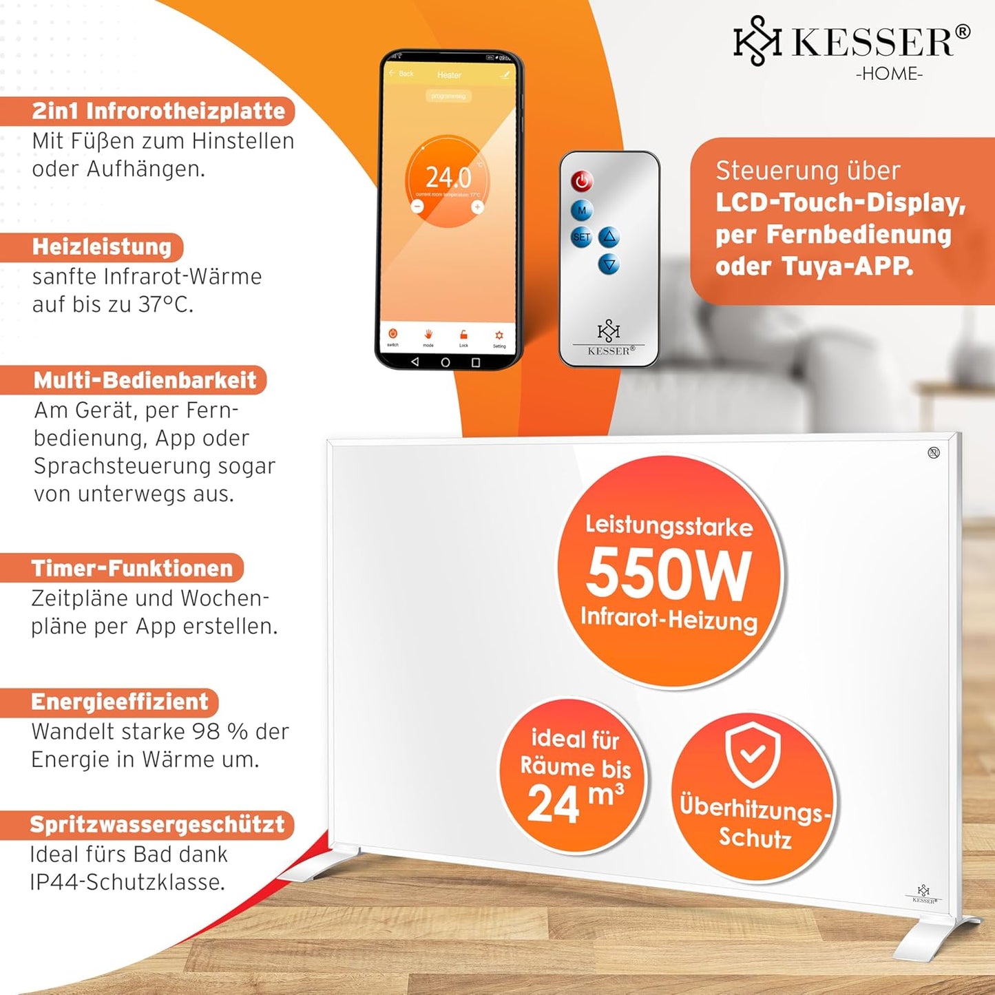 Infrarotheizung mit Fernbedienung, 550W