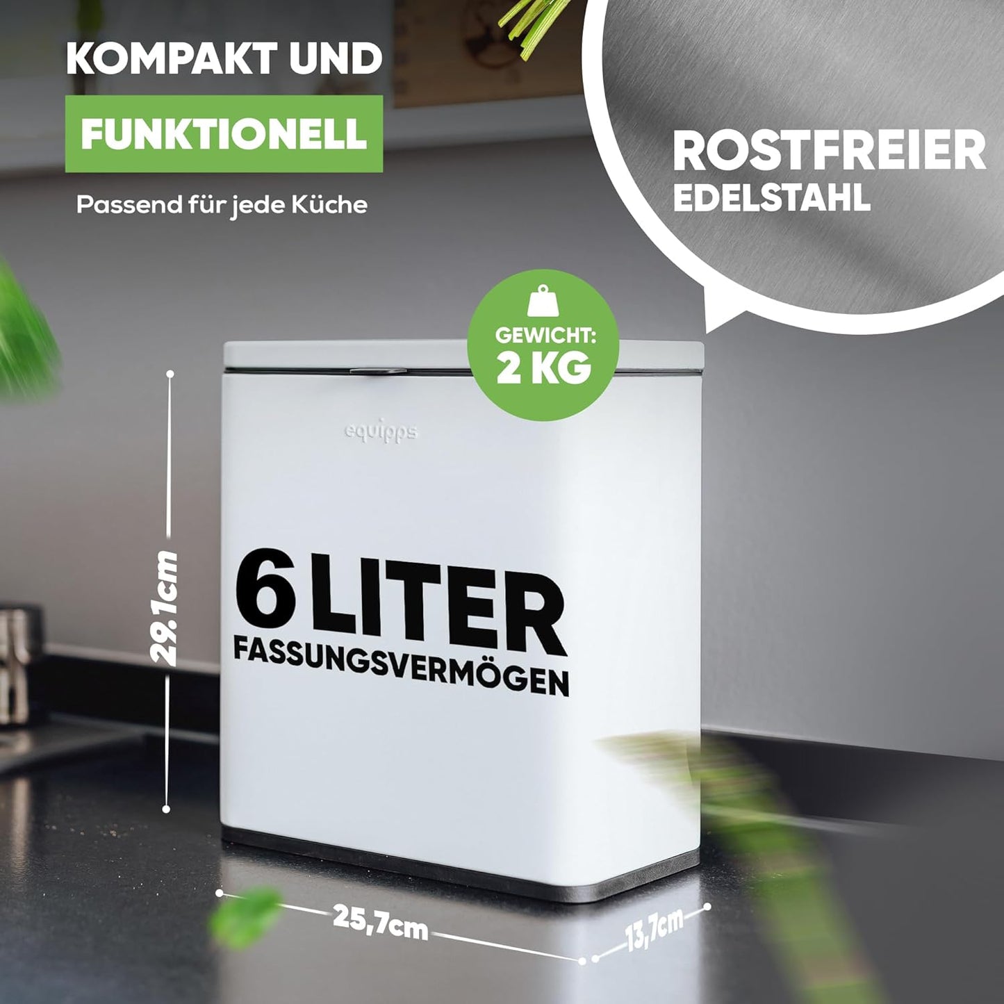 Komposteimer mit Geruchsfilter, Weiß matt 6l