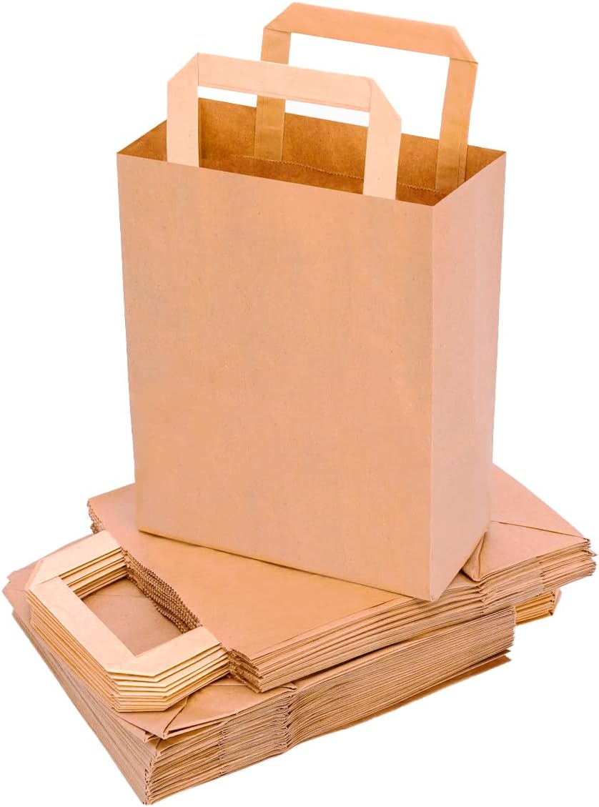 Papiertragetaschen mit Flachhenkel (250 Stück), 22 x 18 x 8cm Braun