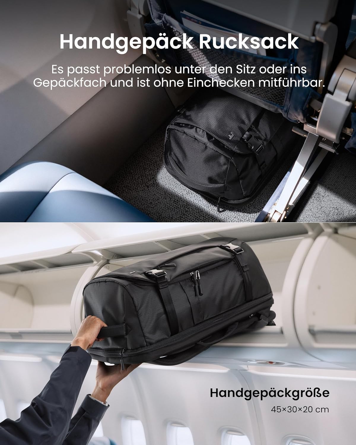 Reiserucksack, 28L, 28 Liter Schwarz-ripstop