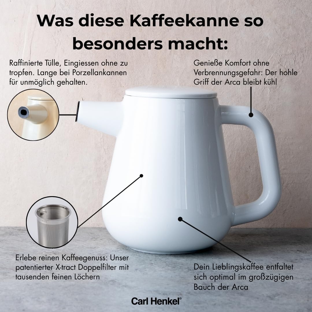 Porzellan-Kaffeekanne mit Edelstahlfilter, 1,2l, Pure White 1,2 Liter
