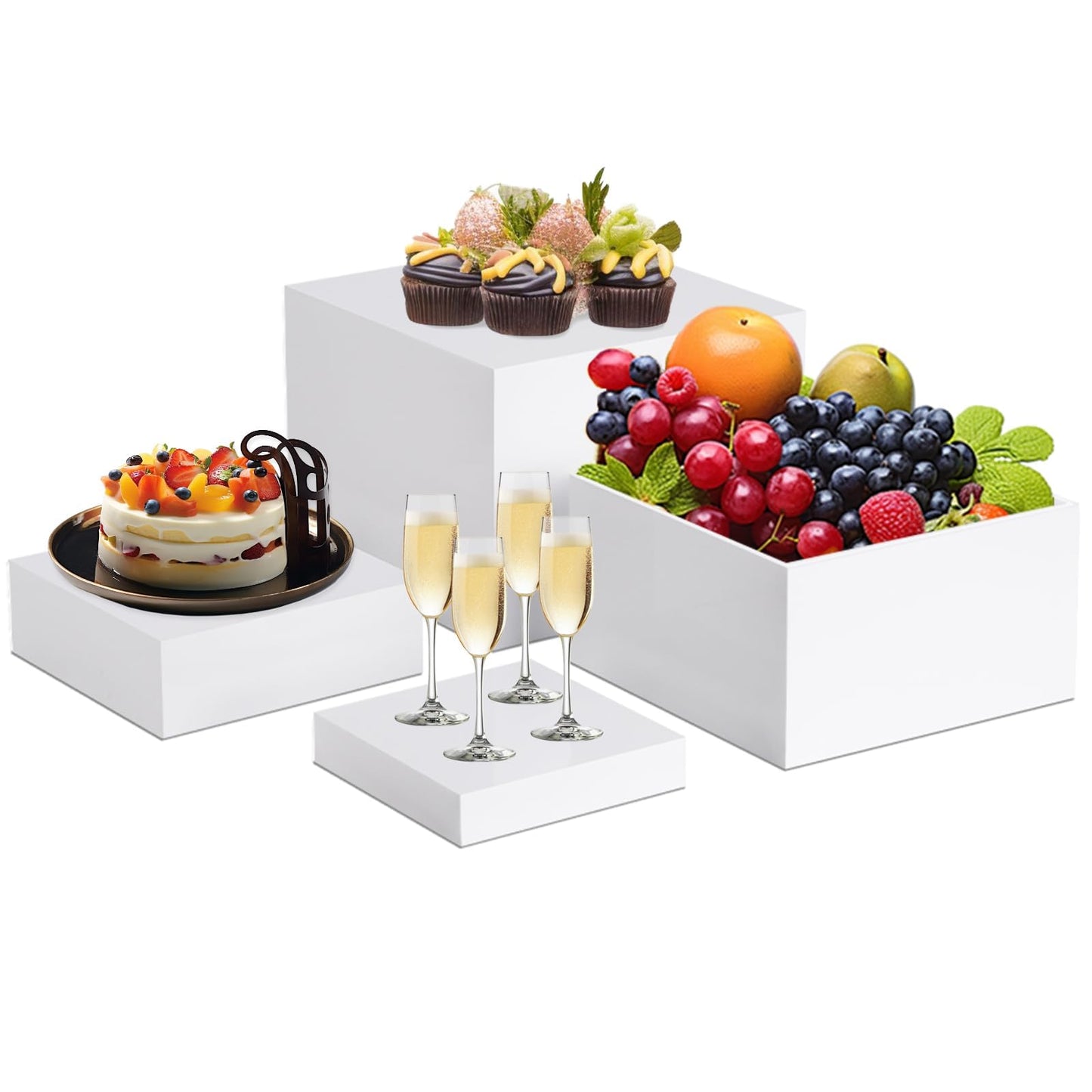 Buffet-Ständer Set, 4 Würfel, 4 Weiss 6'' 7'' 8'' 10''