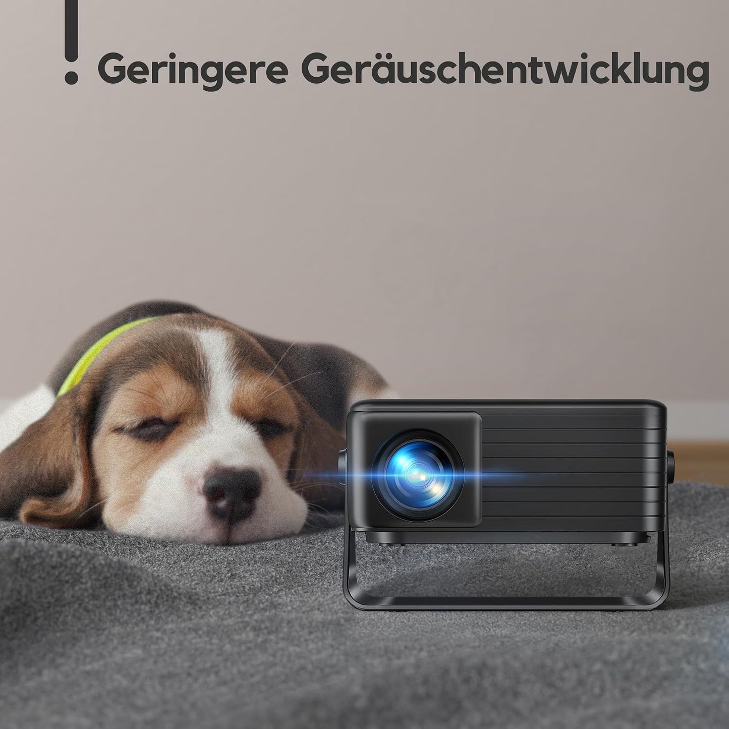 Mini Projektor 1080P, 360° drehbar, Ganz in Schwarz