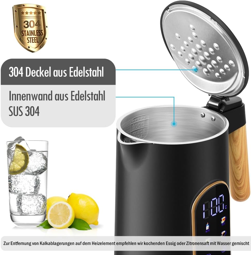 Wasserkocher mit Temperatureinstellung, Schwarz 5017