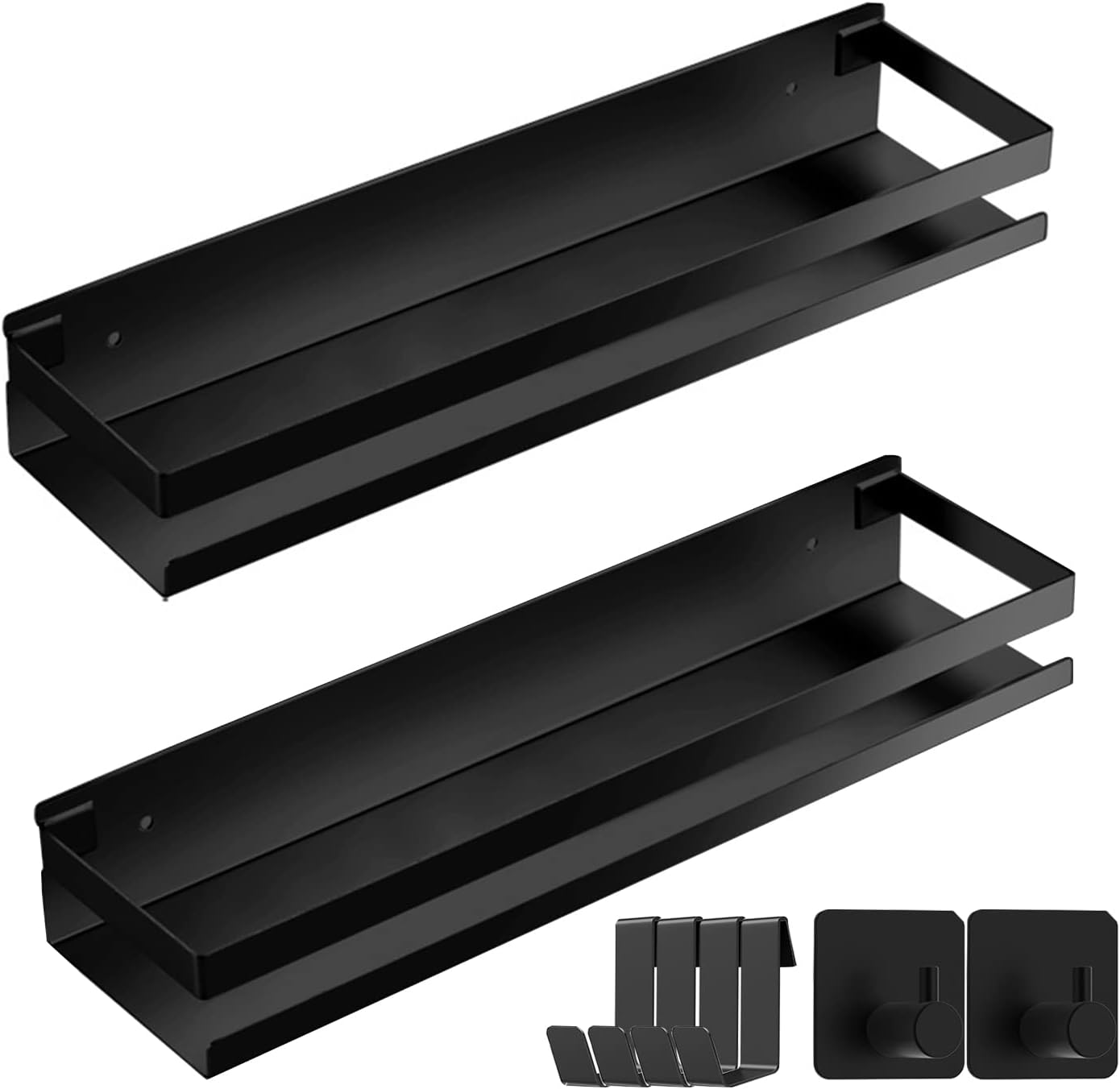 2-teiliges Duschregal-Set ohne Bohren, mit 6 Haken, Schwarz