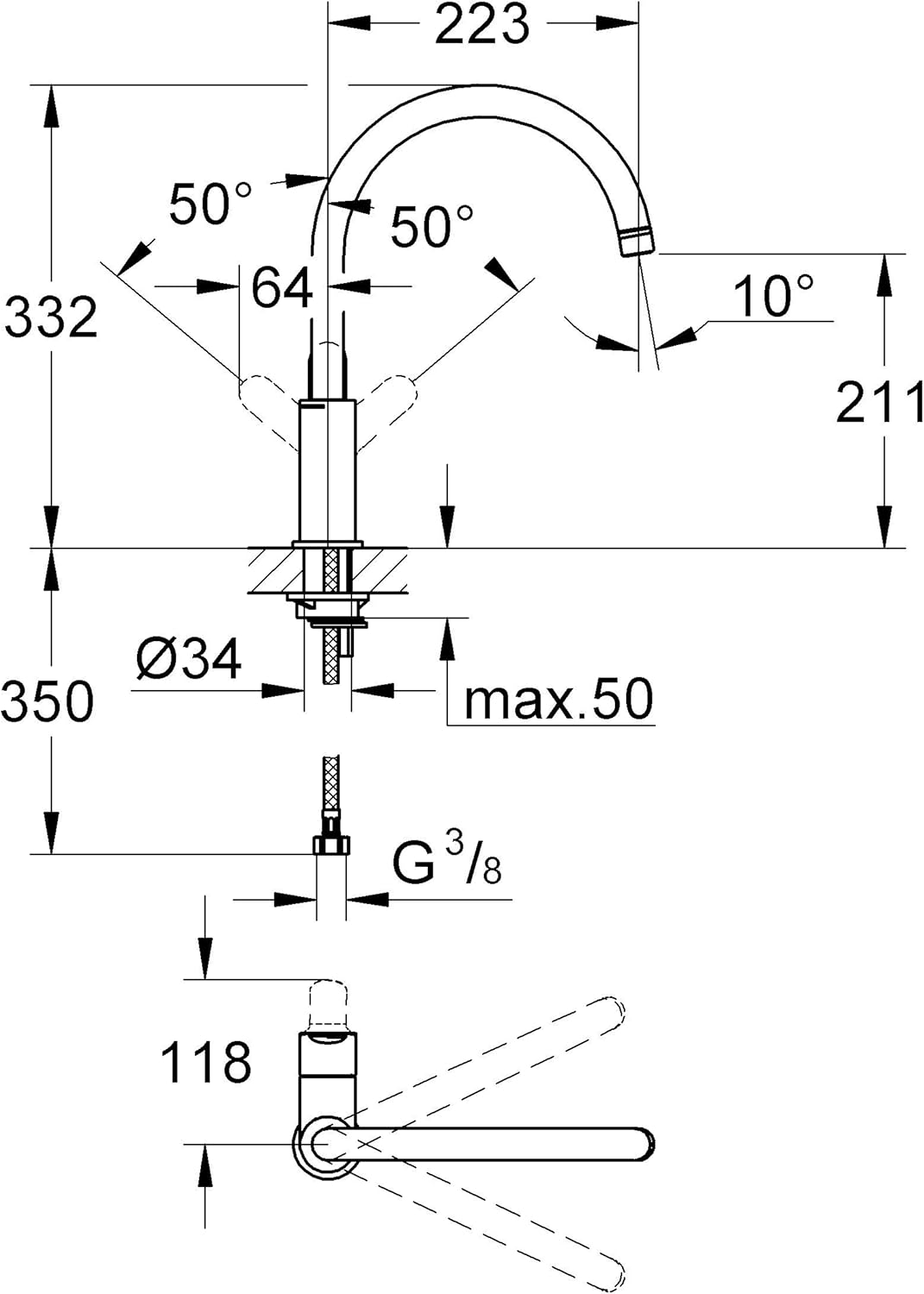BauEdge Küchenarmatur, mit rundem Hebel