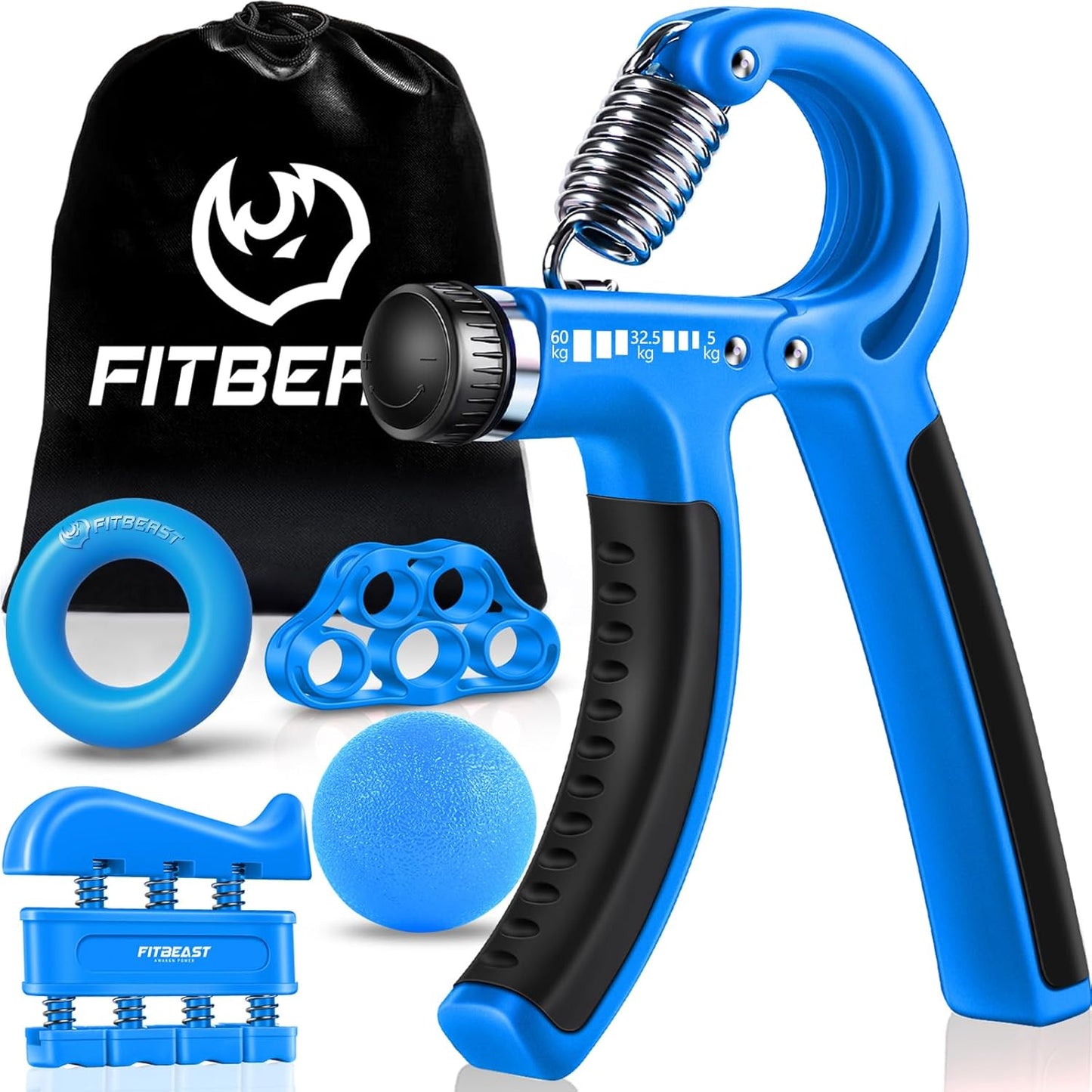 5-teiliges Handtrainer-Set für Finger- und Griffkraft, Hell Blau