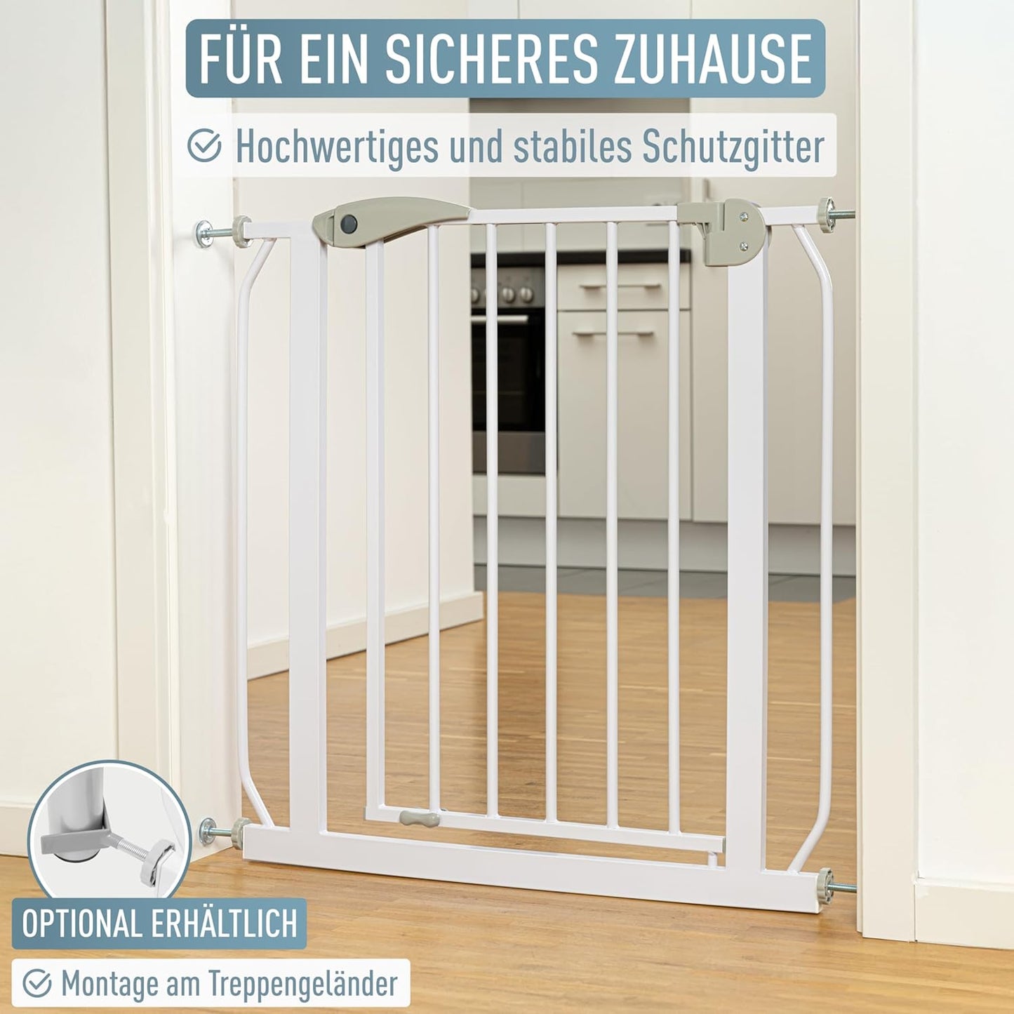 Treppenschutzgitter Berrin für Babys und Haustiere, 58-185 cm, 108-116 cm