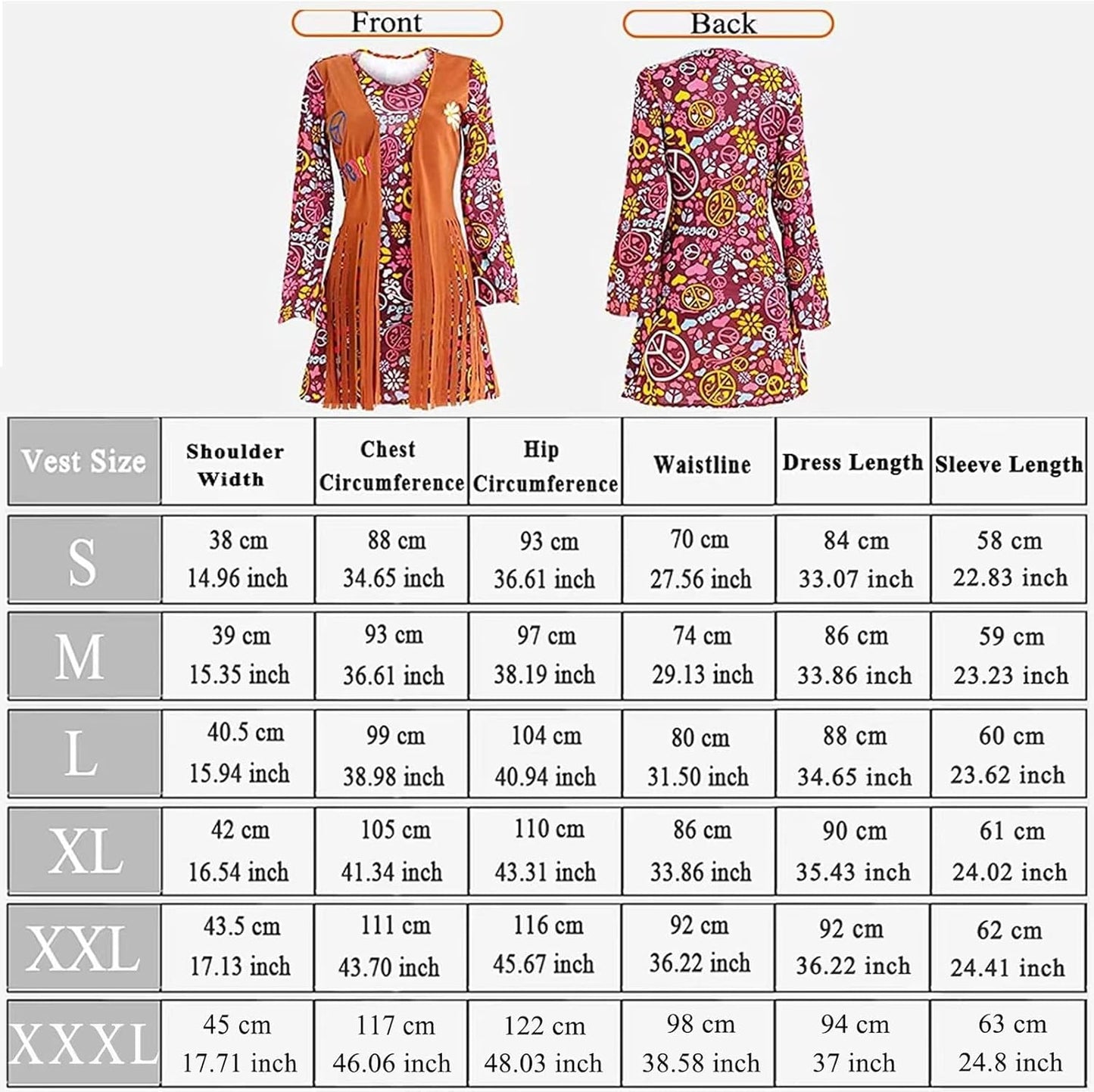 Hippie-Kostüm für Damen, L