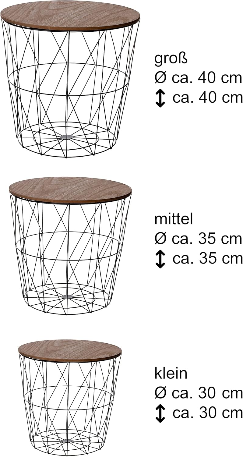 3er-Set Beistelltisch, 3er Set Schwarz/Holz Dunkel