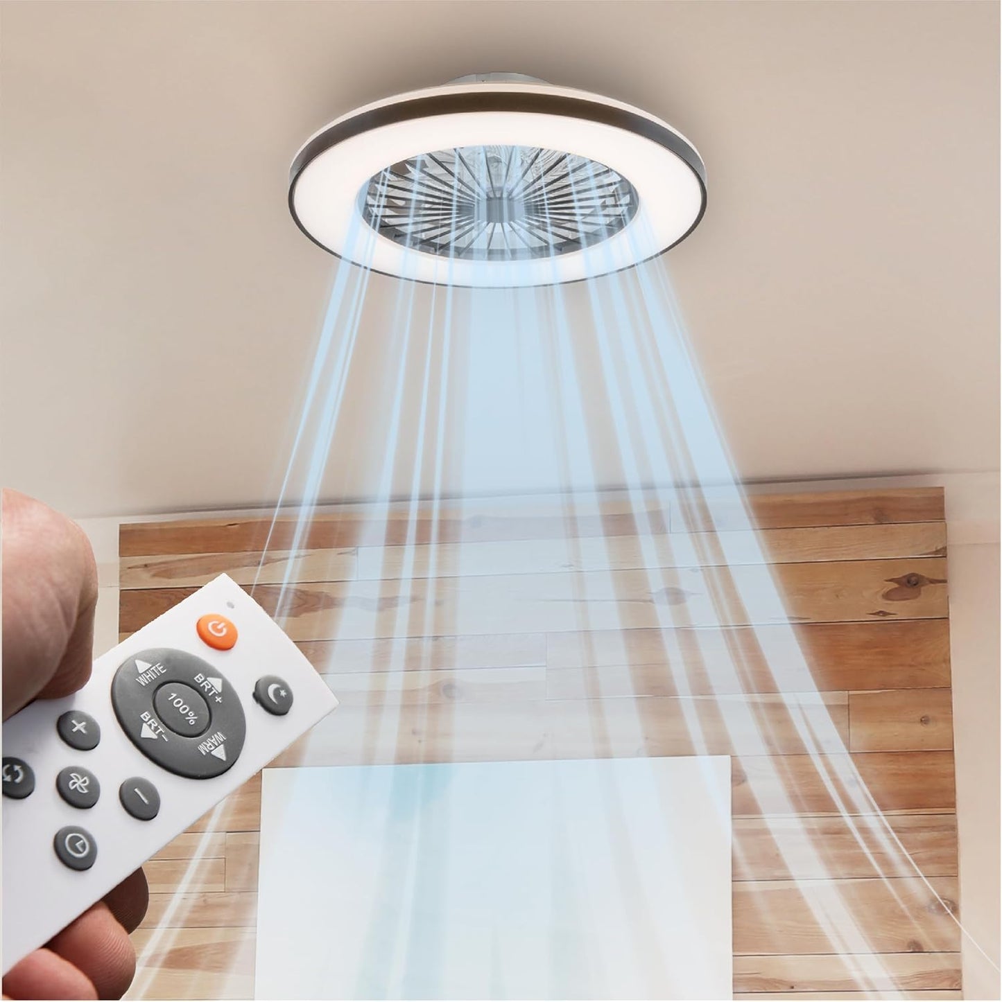 Deckenventilator mit dimmbarer LED-Leuchte, 48 Cm Black White