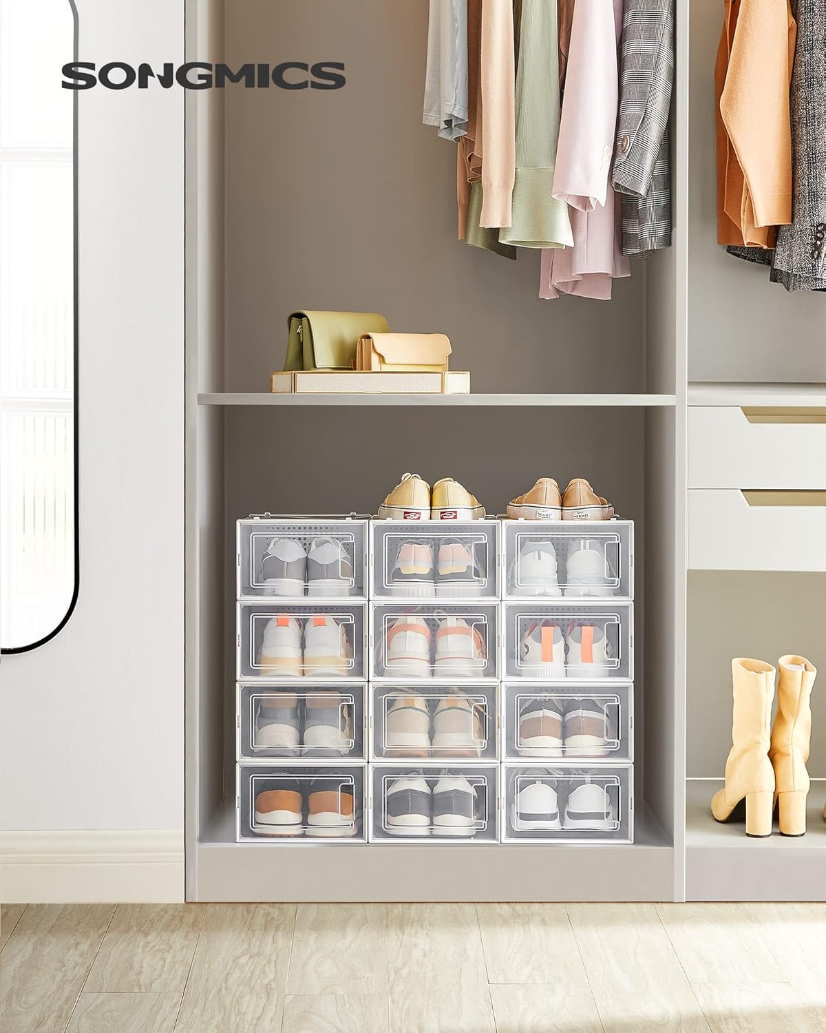 12er-Set Schuh-Organizer, 12er Set für Schuhe bis Größe 44 Transparent + Weiß 12