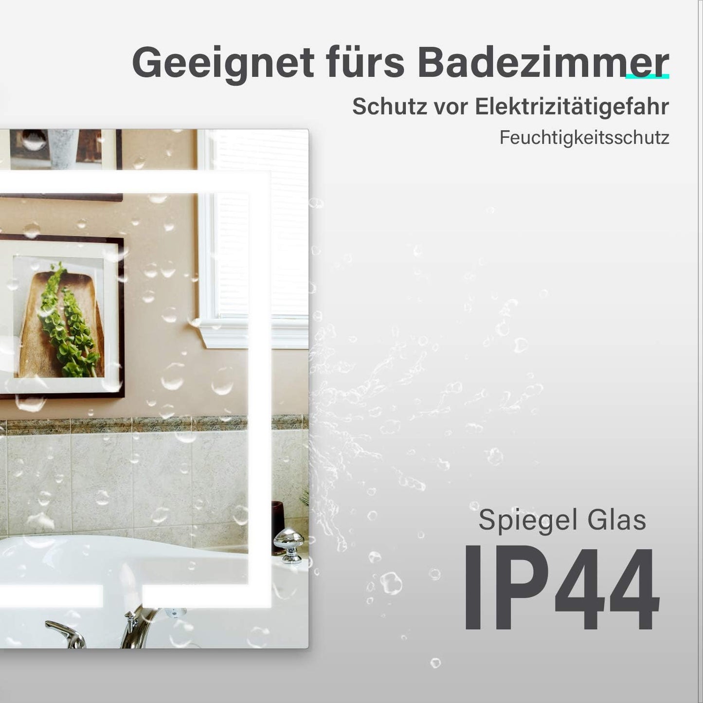 Badezimmerspiegel mit LED-Licht, energiesparend, 60L x 40B cm Silber