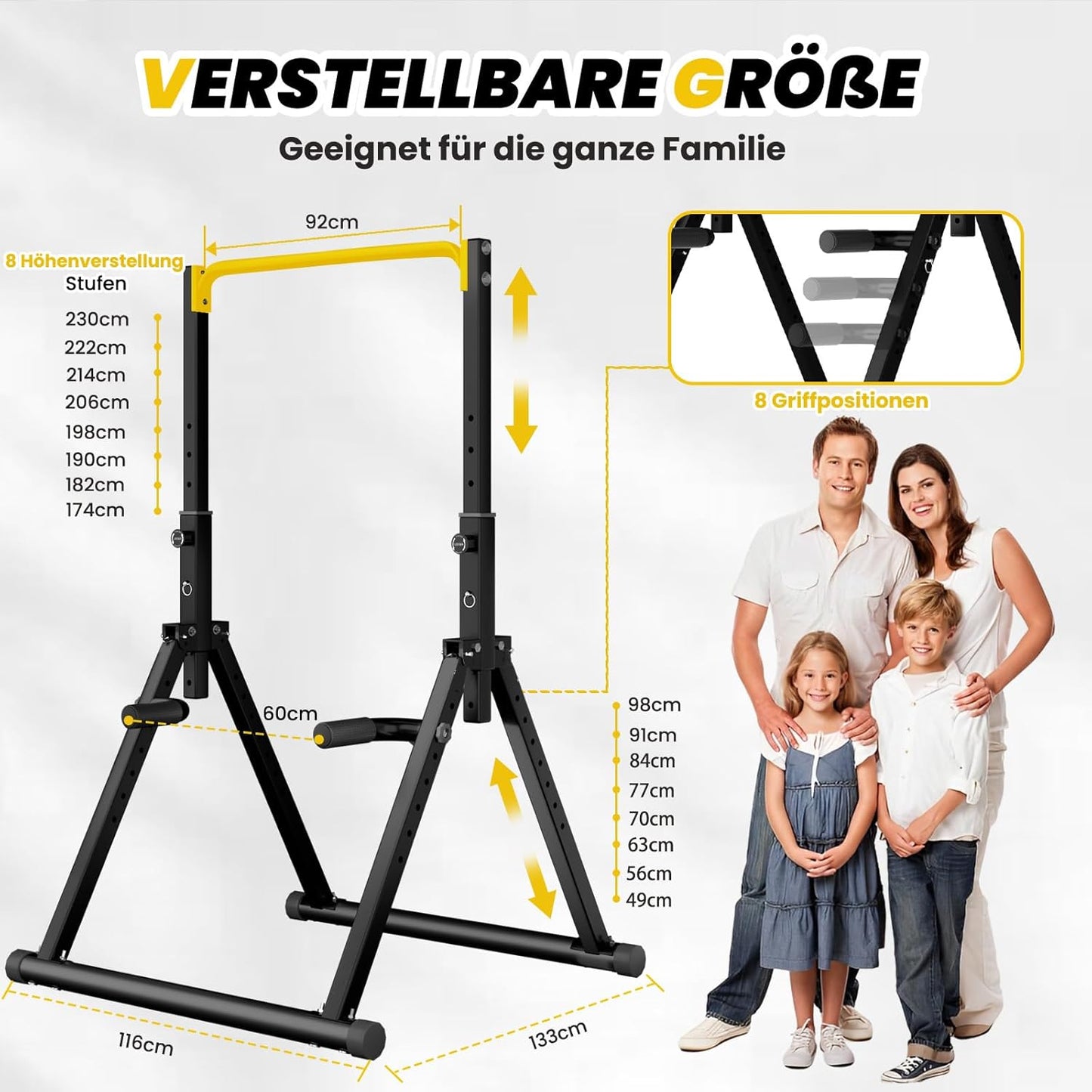 Faltbare Power Tower Dip Station, Schwarzer Stil 4-gelbe