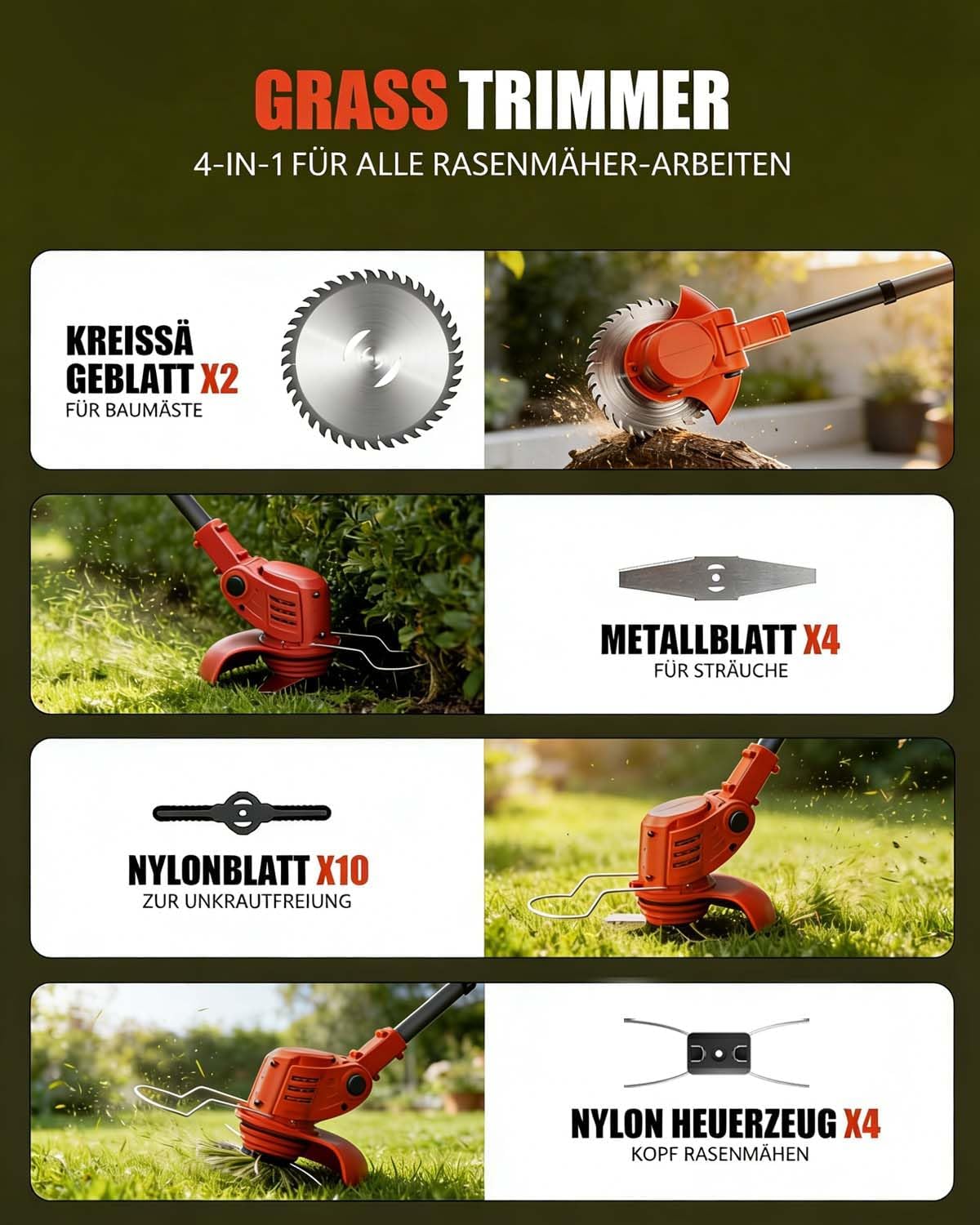 Akku-Rasentrimmer, Rot