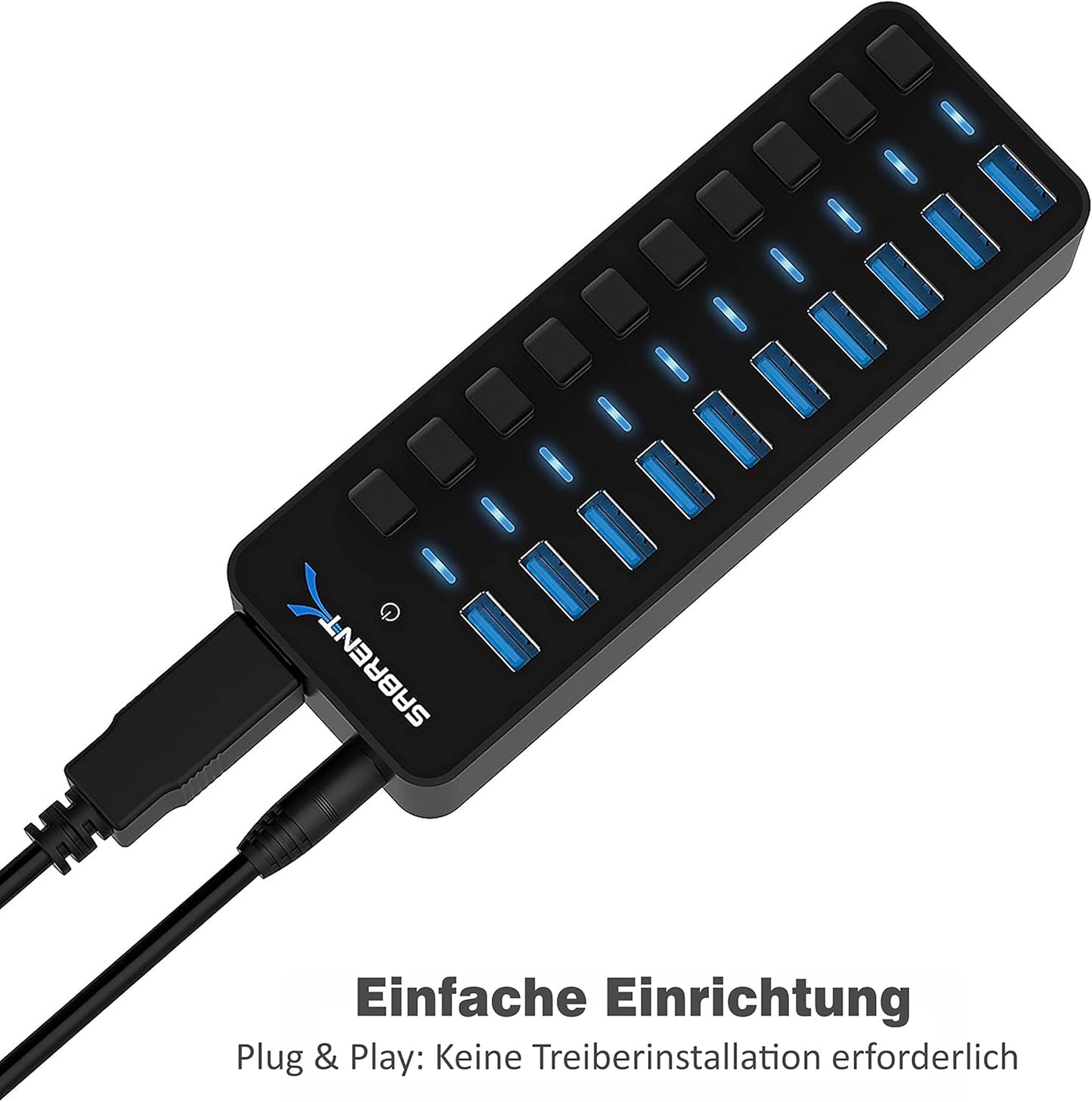 HB-BU10 USB-Hub 3.0 mit Netzteil, 10 Ports, 10 Port + netzteil