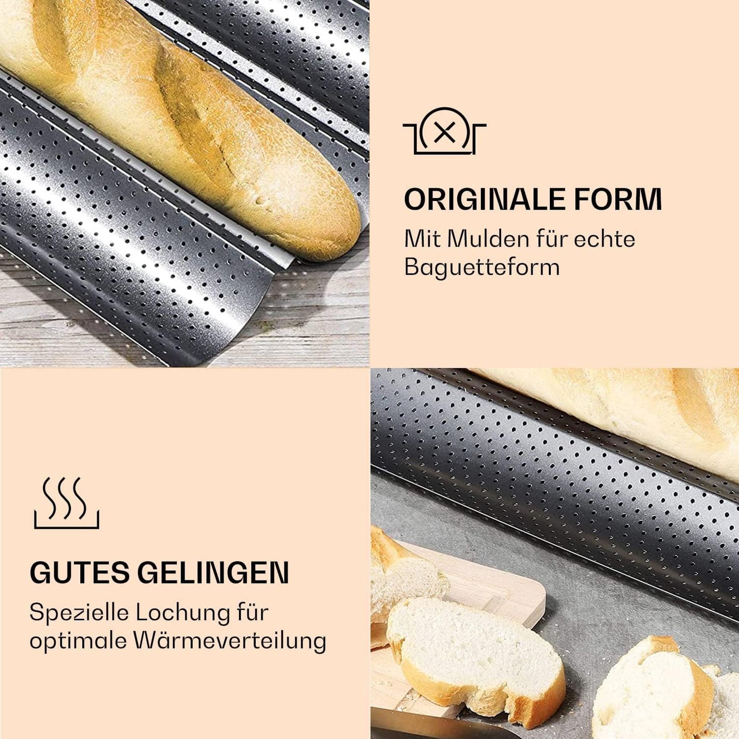 Baguette-Backblech mit 3 Mulden, 3 Mulden