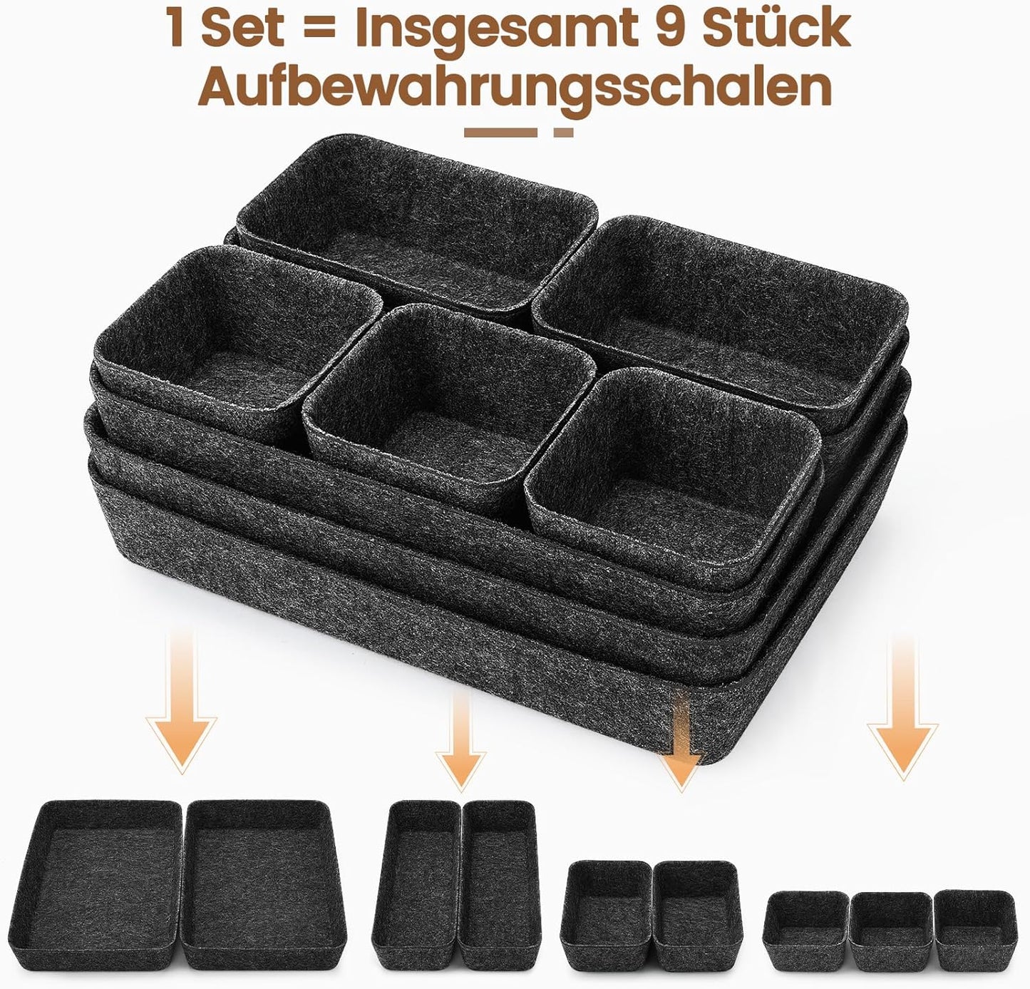 9-teiliges Schubladen-Organizer-Set, 9 Stück-Schwarz Schwarz