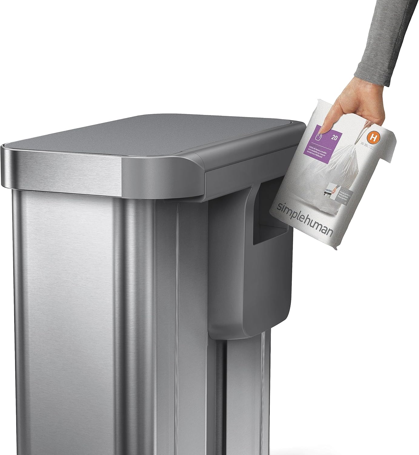 CW2209 Doppelfach-Treteimer, 58 L (34/24) — Recycling Treteimer mit Beutelfach Gebürsteter Edelstahl mit