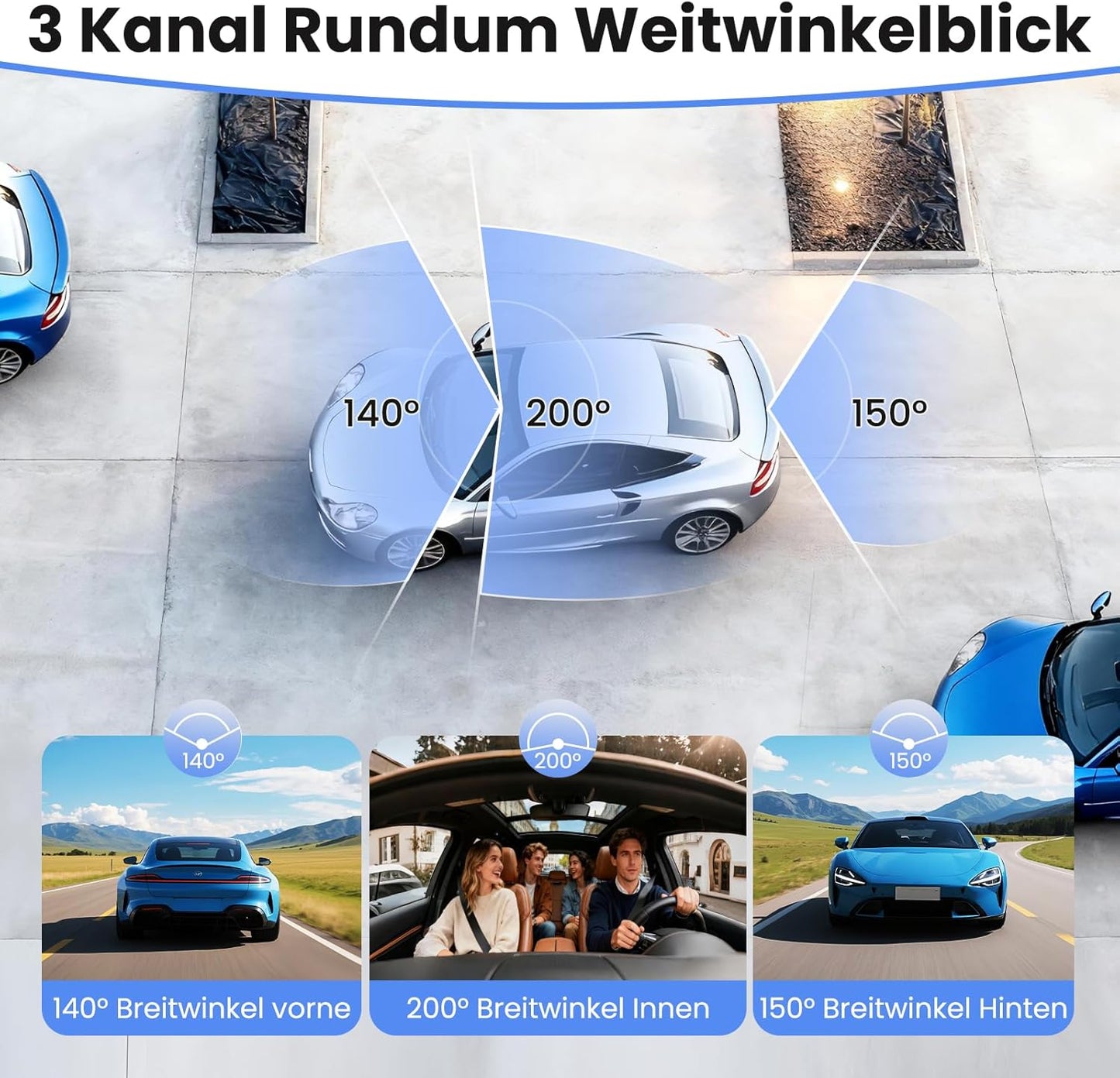 D5 4K Dashcam mit 3-Kanal-Aufnahme & GPS/WiFi, D5