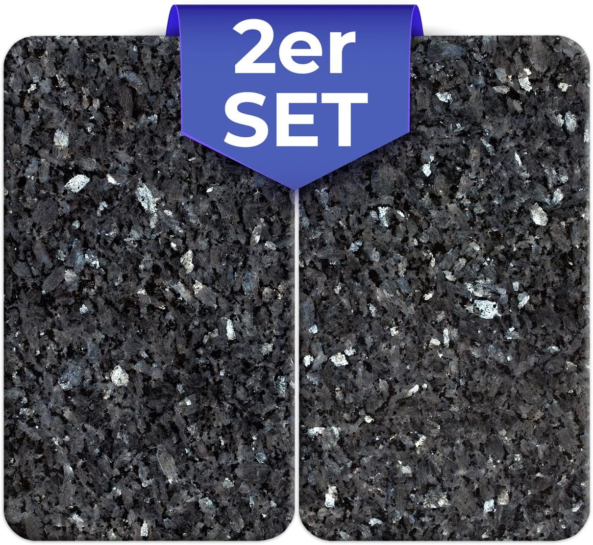 2er Herdabdeckplatten-Set aus gehärtetem Glas, 30x52cm, BLAUER MARMOR
