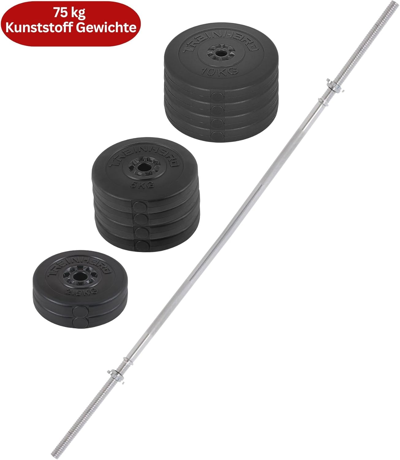 Hantelset mit Langhantelstange (75kg), 75kg