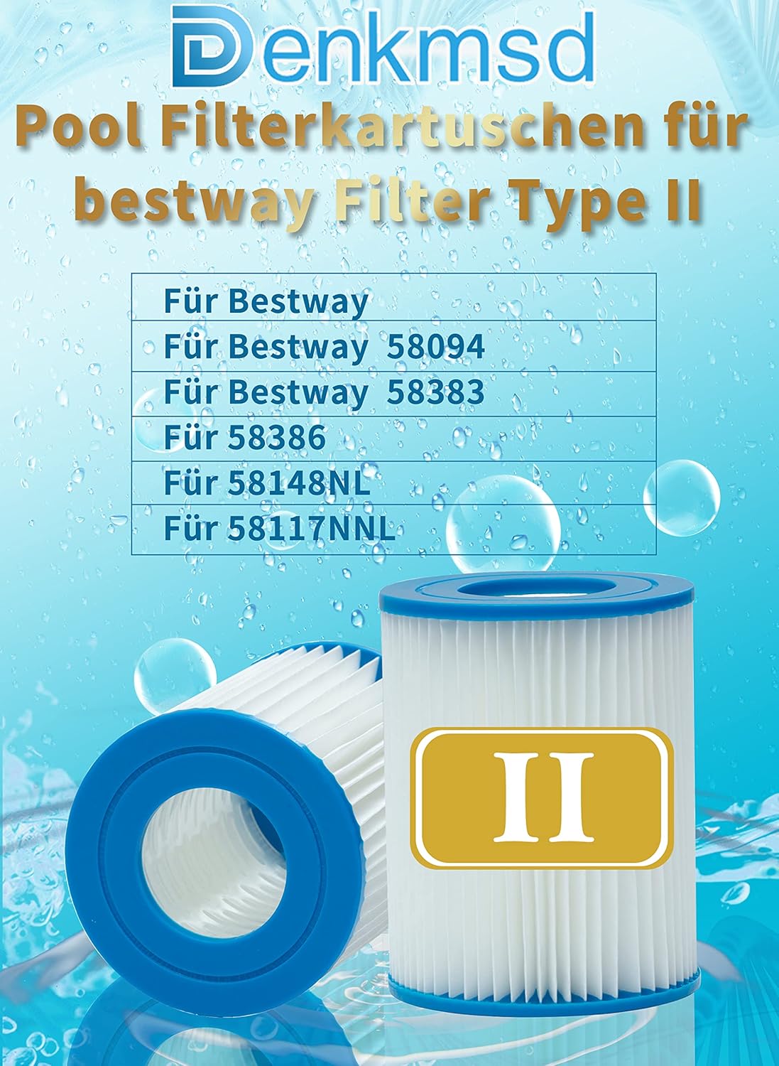 4-teiliges Filterkartuschen-Set Typ II für Poolfilter, 4 Stück