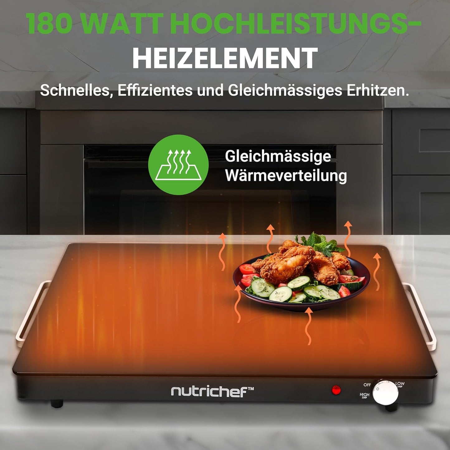 Elektrische Warmhalteplatte mit Temperaturregelung, Einheitsgrösse Schwarz