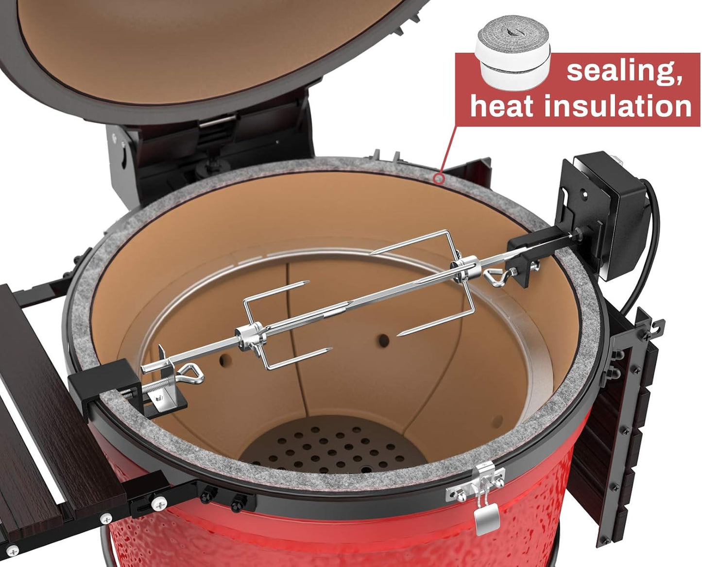 Grillspiess Set mit Elektromotor für Big Green Egg, Kamado Joe Classic, Pit Boss K22