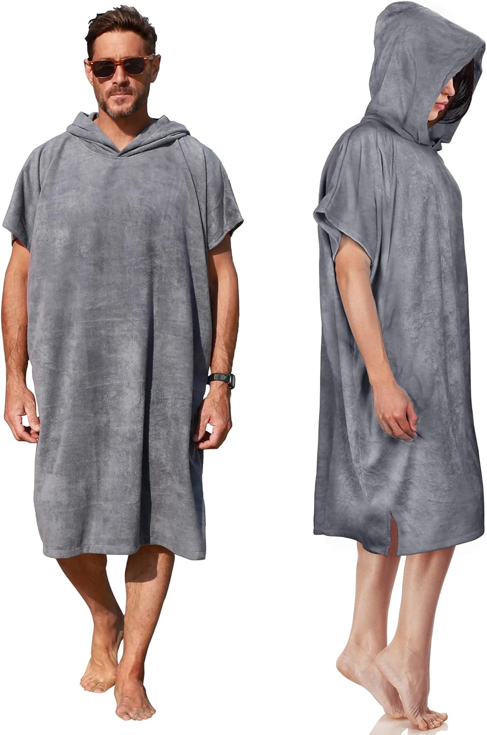 Surf- und Badeponcho mit Kapuze, Grau