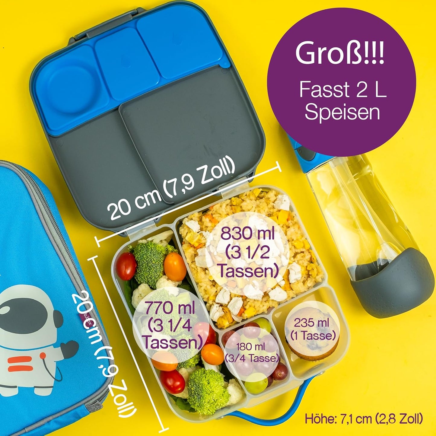 Jumbo Bento Brotdose mit 4 Fächern und Kühlakku, 2 L, Lilac Pop