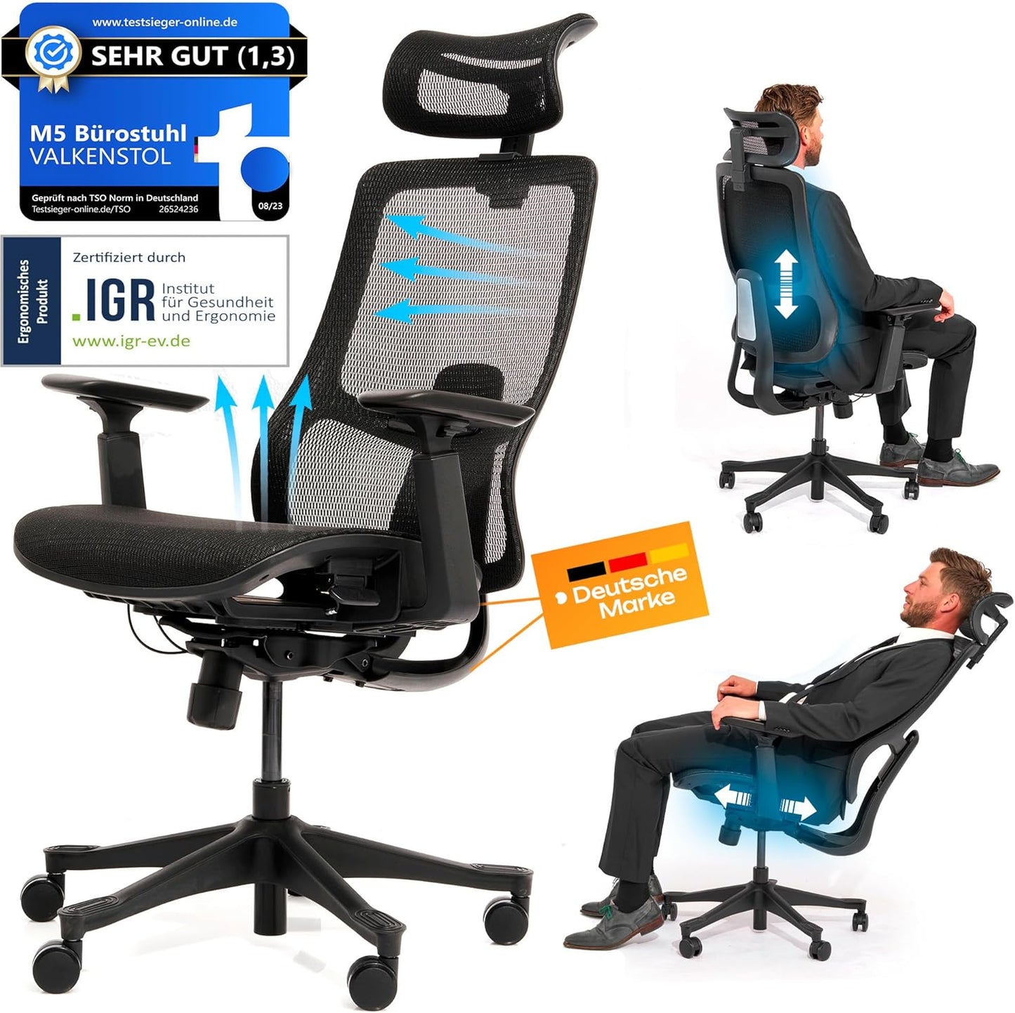 Ergonomischer Bürostuhl M5 mit Mesh-Sitz, M5 Mesh-sitz (Schwarz)