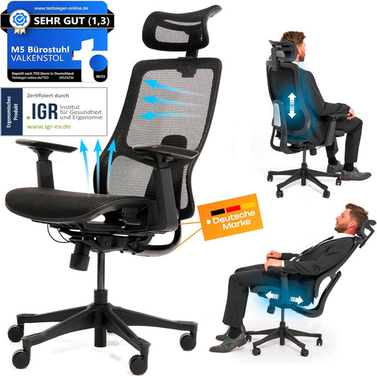 Ergonomischer Bürostuhl M5 mit Mesh-Sitz, M5 Mesh-sitz (Schwarz)