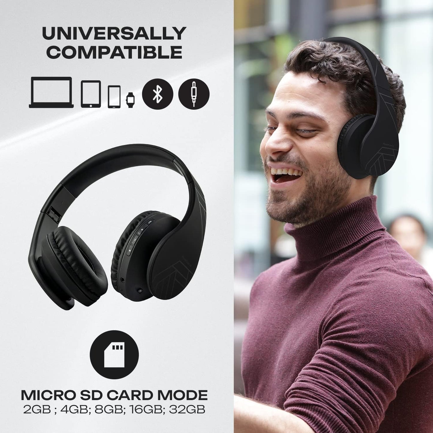 Bluetooth Over-Ear Kopfhörer, Kabellos & Faltbar, Black