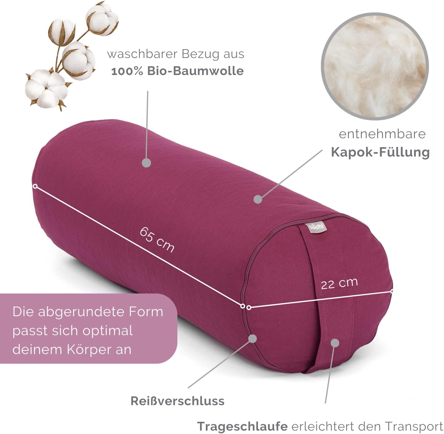 Waschbares Yoga Bolster, aubergine