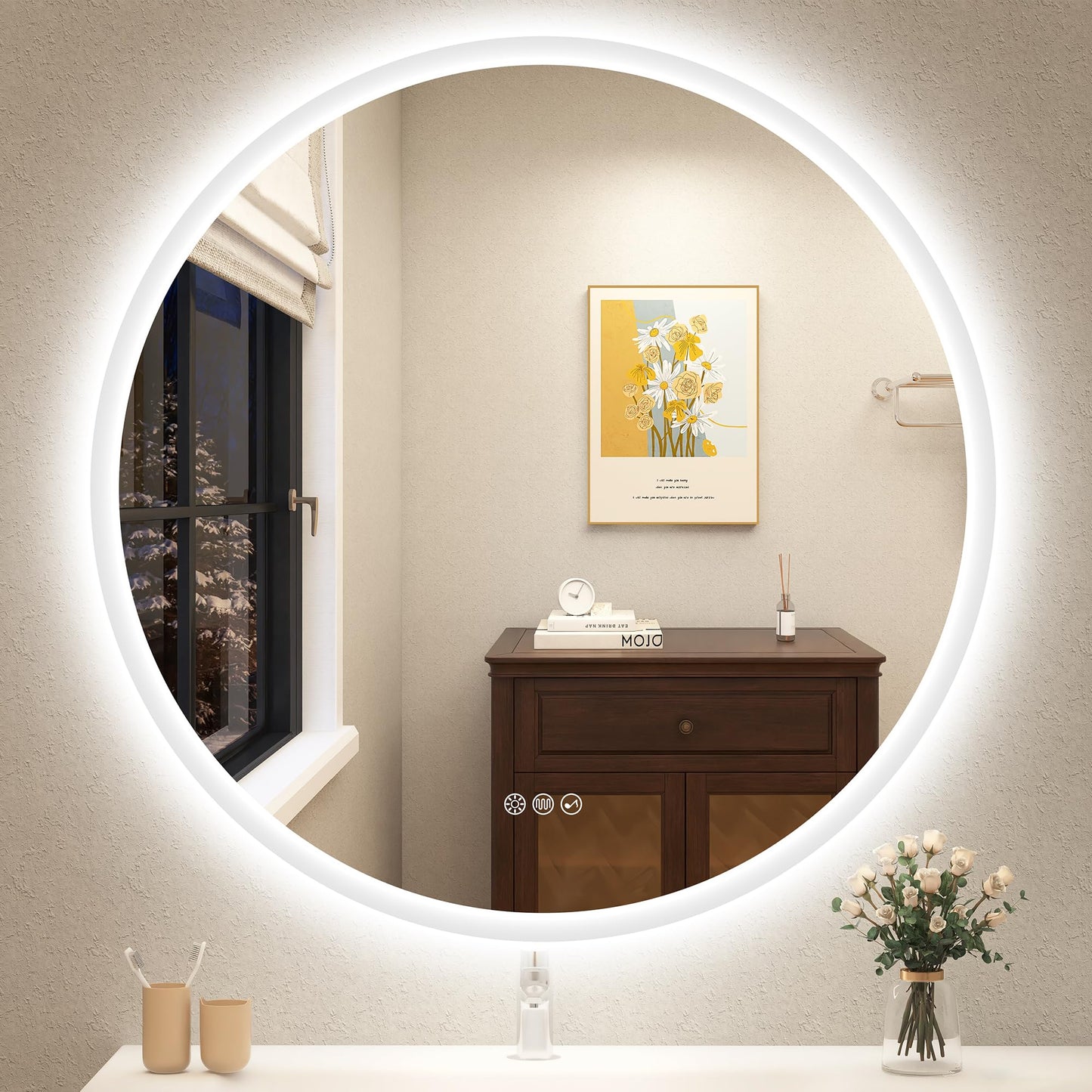 Runder Badspiegel, 80L x 80B cm M3051 Madrid Silber (Bluetooth)
