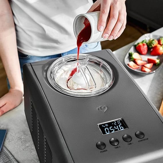 Eismaschine Emma mit selbstkühlendem Kompressor, Anthrazit / Emma Anthrazit + 4 Eisbehälter Mini Grau